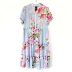 Kate & Lilly Sheer Flowy Chiffon Puffed Sleeve Floral Dress